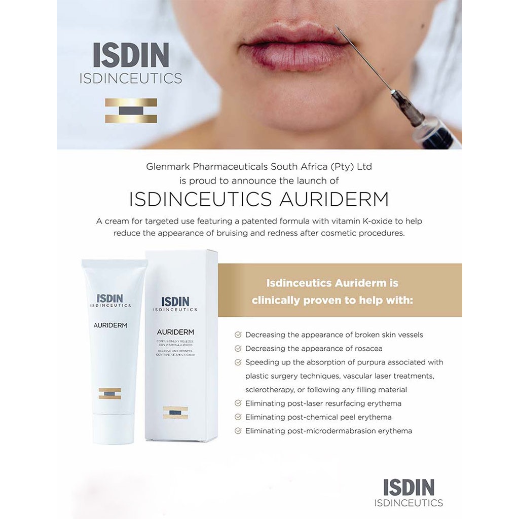 Isdin Auriderm Post Procedure Face Cream For Bruises And Redness 50ml