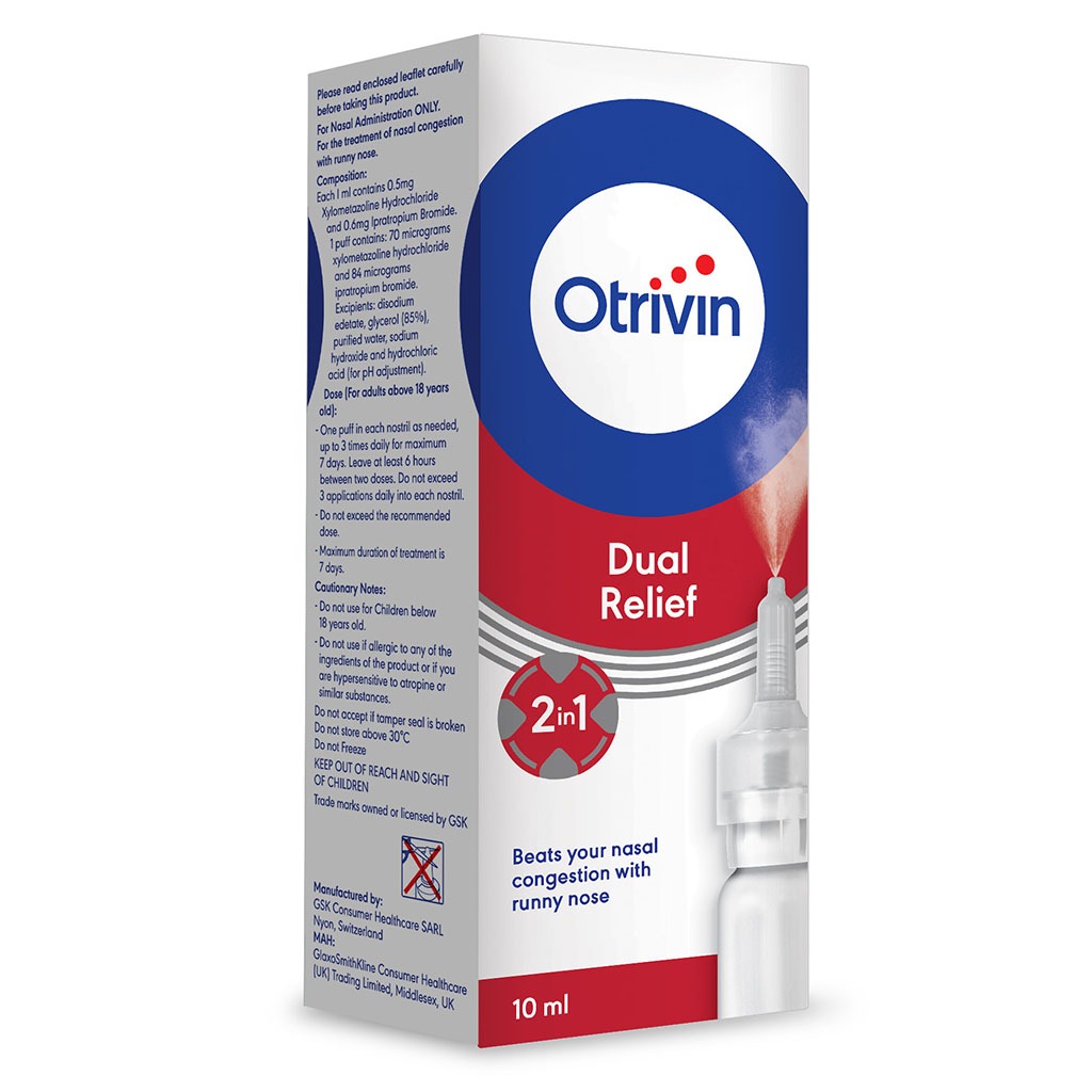 Otrivin Dual Relief Adult Nasal Spray For Nasal Congestion & Runny Nose 10ml