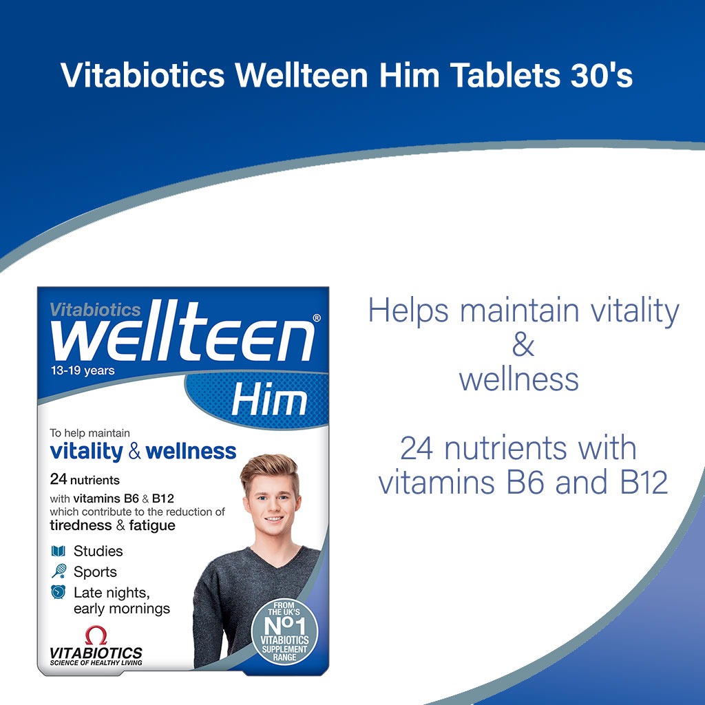 Vitabiotics Wellteen HIM Multivitamin Supplement Tablets For Teenage Boys, Pack of 30's