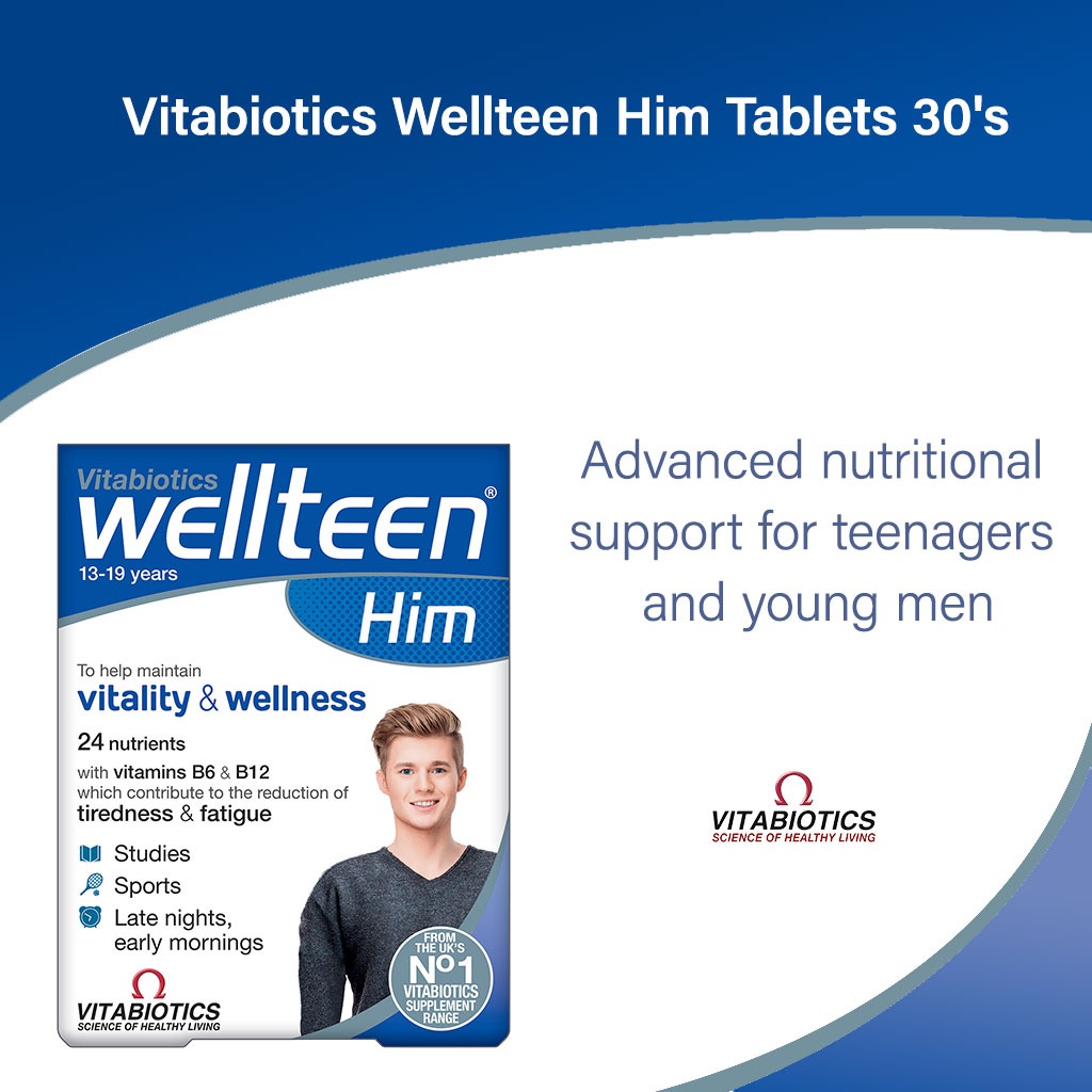 Vitabiotics Wellteen HIM Multivitamin Supplement Tablets For Teenage Boys, Pack of 30's
