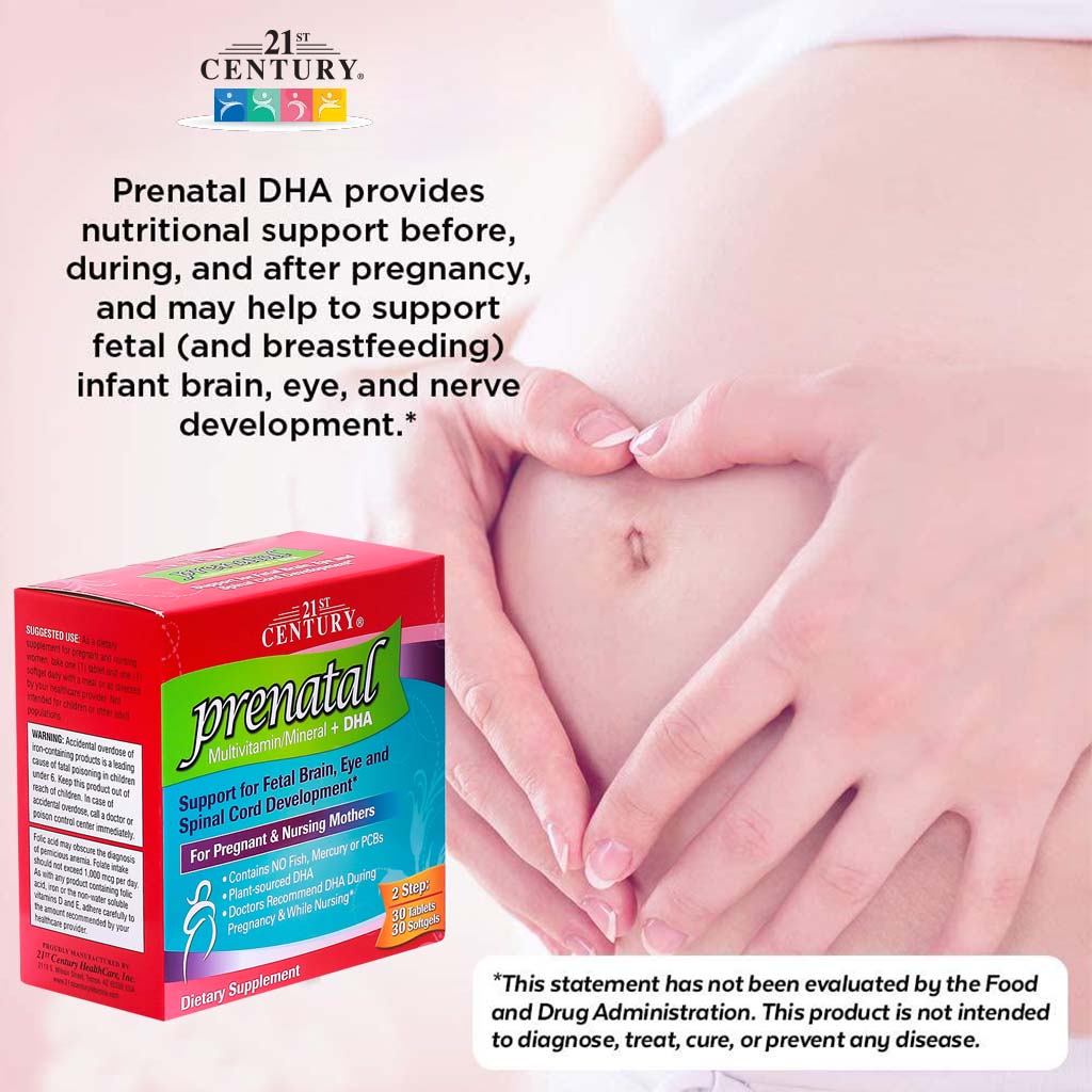 21st Century Prenatal Multivitamins/Mineral Tablets + Prenatal DHA Softgels, Dual Pack of 30's + 30's