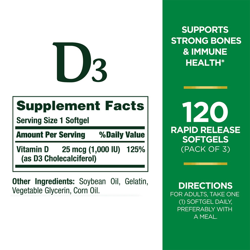 Nature's Bounty Vitamin D3 1000IU Softgels 120's