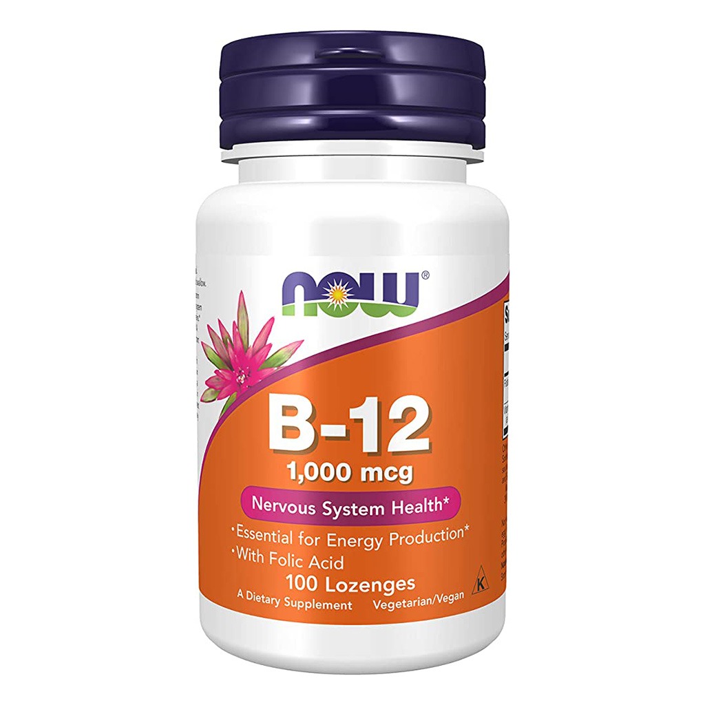 Now B-12 1000 mcg Lozenges With Folic Acid For Energy Production & Healthy Nervous System, Pack of 100's