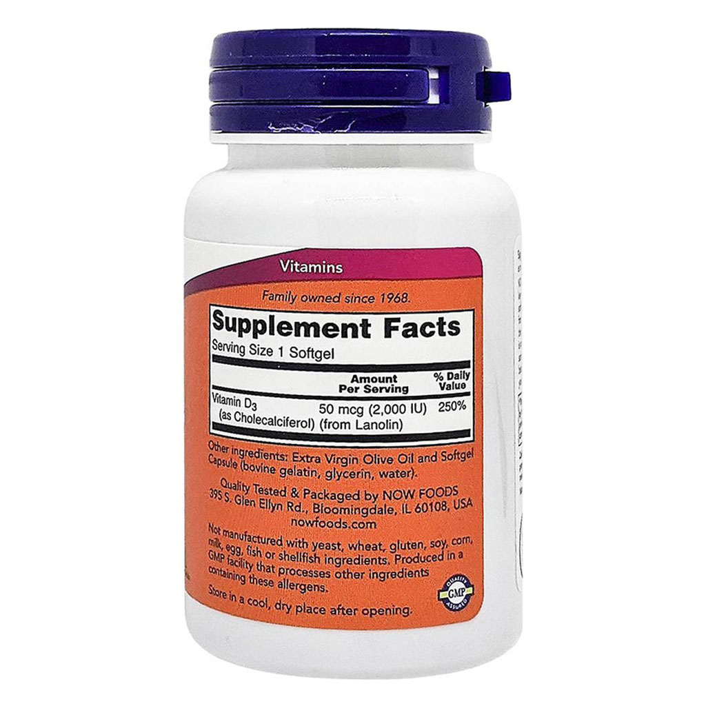 Now High Potency Vitamin D3 2000IU Softgels For Strong Bones & Immune Support, Pack of 120's