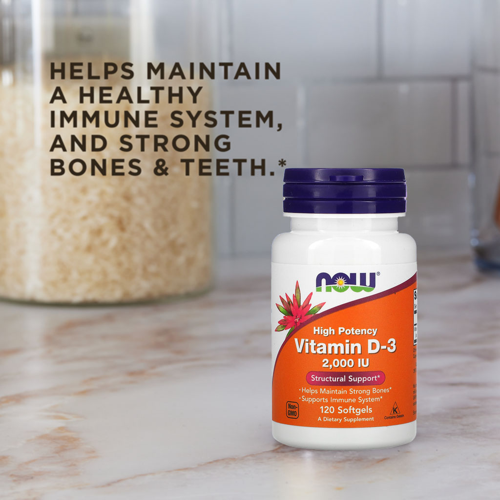 Now High Potency Vitamin D3 2000IU Softgels For Strong Bones & Immune Support, Pack of 120's