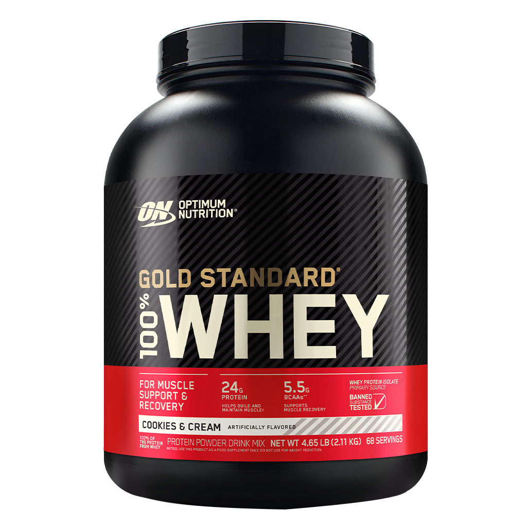 Optimum Nutrition Gold Standard 100% Whey Protein Powder Drink Mix Cookies & Cream Powder 5lb