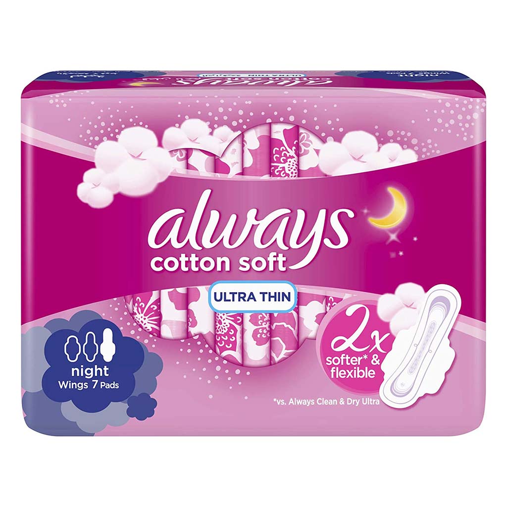 ‎Always Cotton Soft Ultra Thin, Night Sanitary Pads With Wings, Pack of 7's