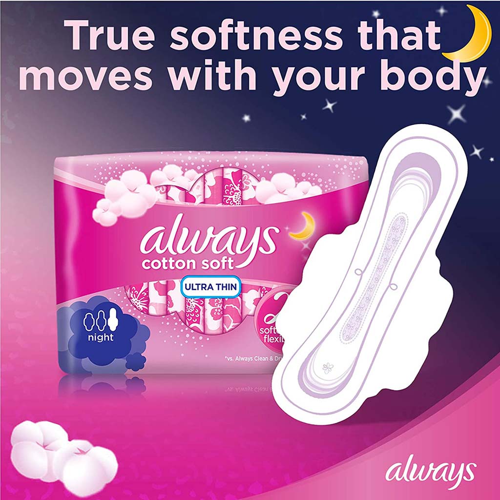 ‎Always Cotton Soft Ultra Thin, Night Sanitary Pads With Wings, Pack of 7's