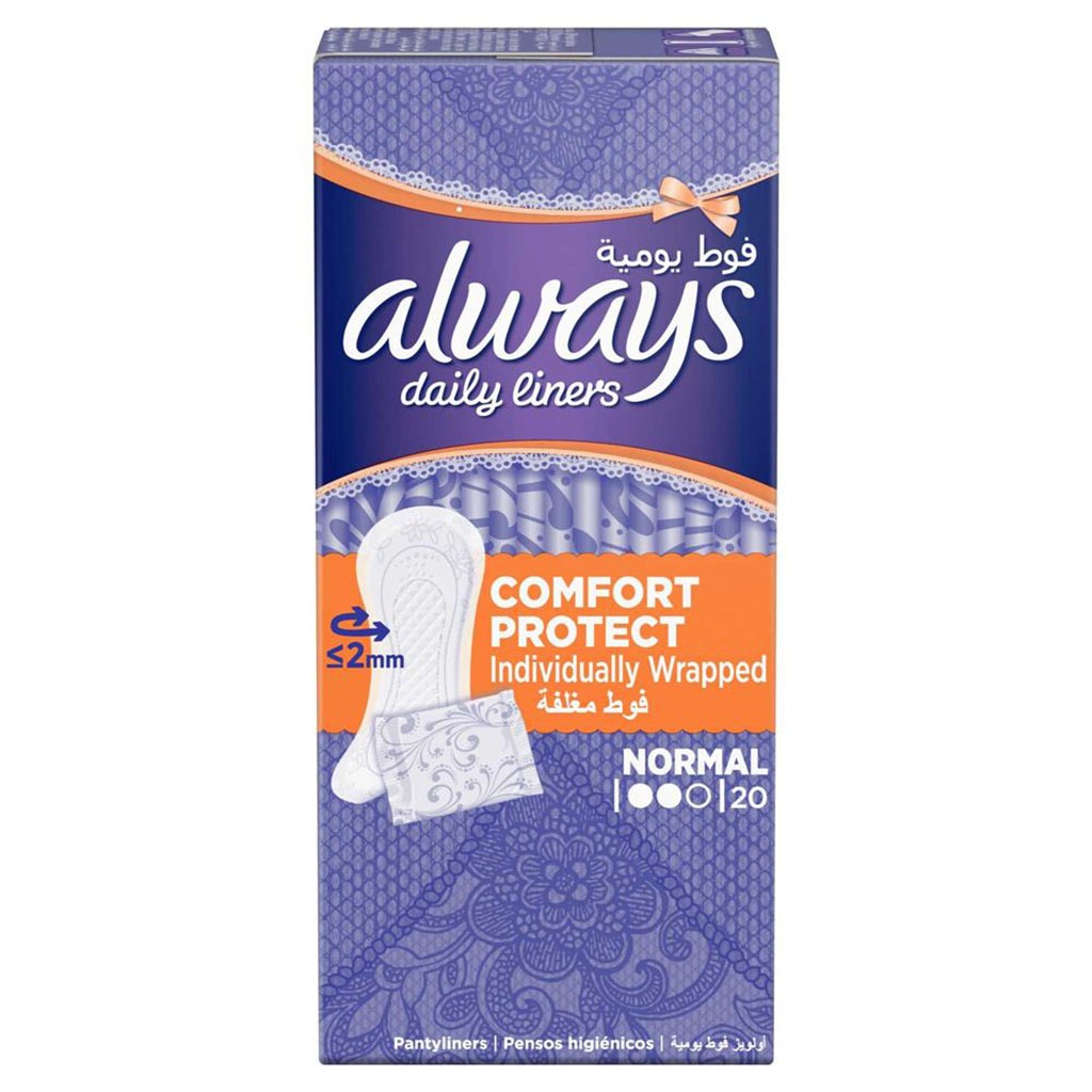 Always Daily Liners Comfort Protect Individually Wrapped, Normal Pantyliners, Pack of 20's