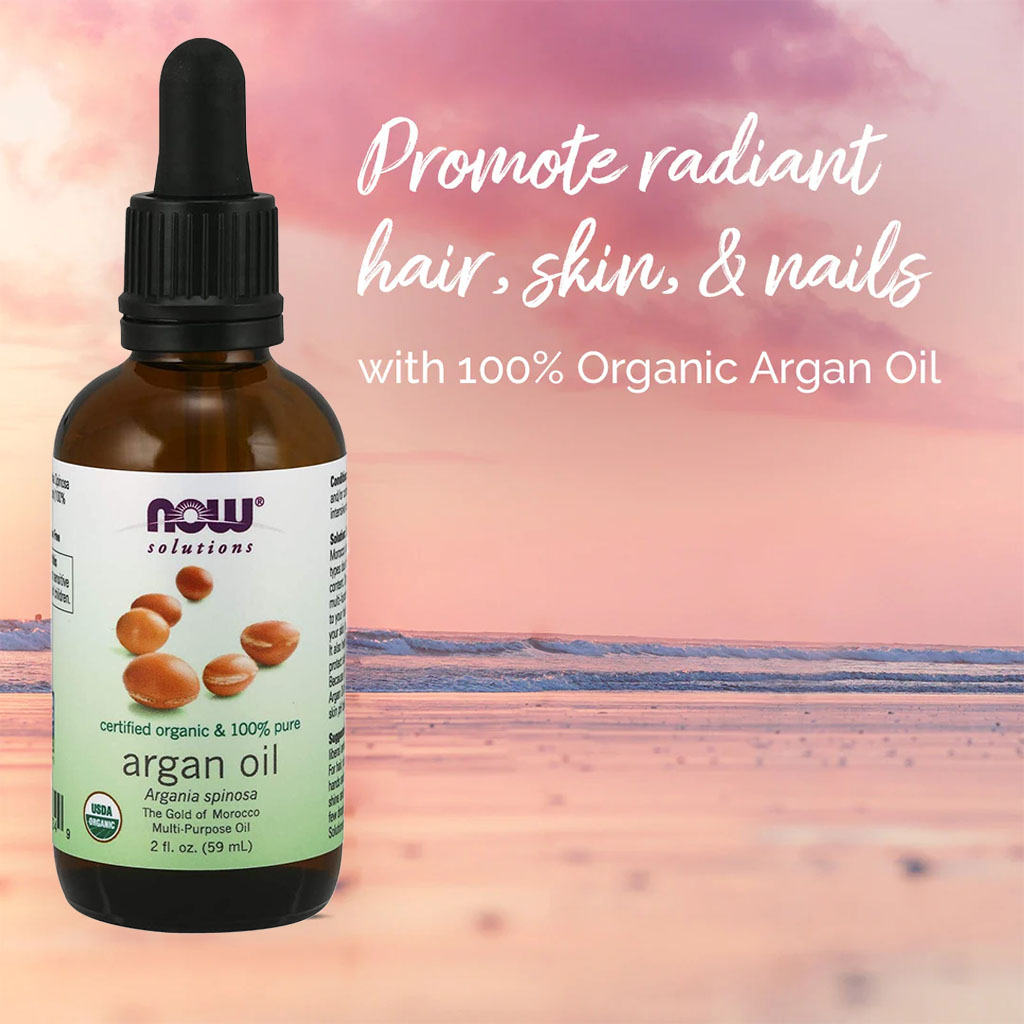 Now Solutions 100% Pure Organic Argan Oil For Dry Skin, Scalp & Hair 59ml