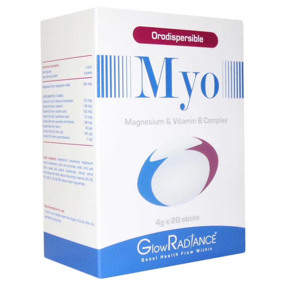 Glow Radiance Myo Magnesium & Vitamin B Complex Orodispersible Sachets 4g, Pack of 20 sticks