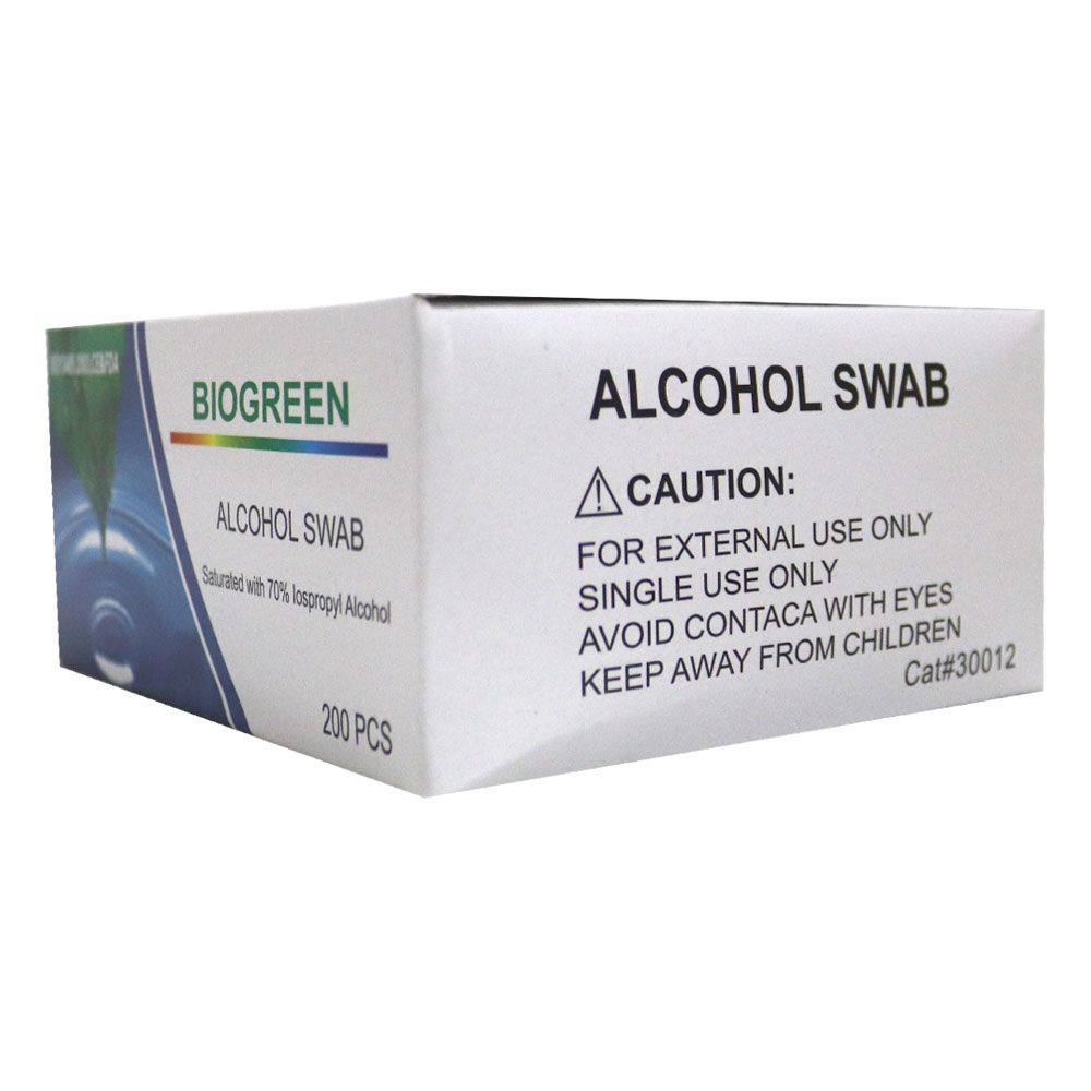 Biogreen Alcohol Swabs 200's 1TRAS200
