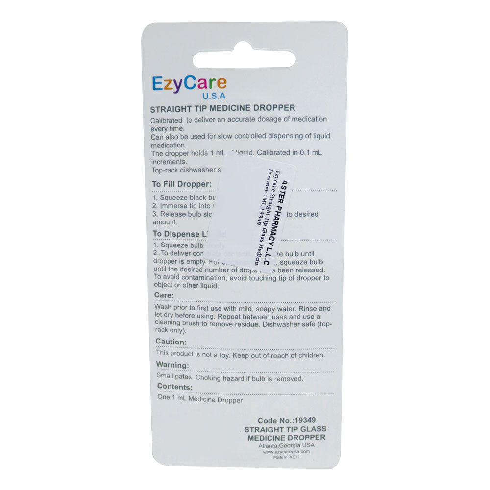 Ezycare Straight Tip Glass Medicine Dropper 1 mL 19349