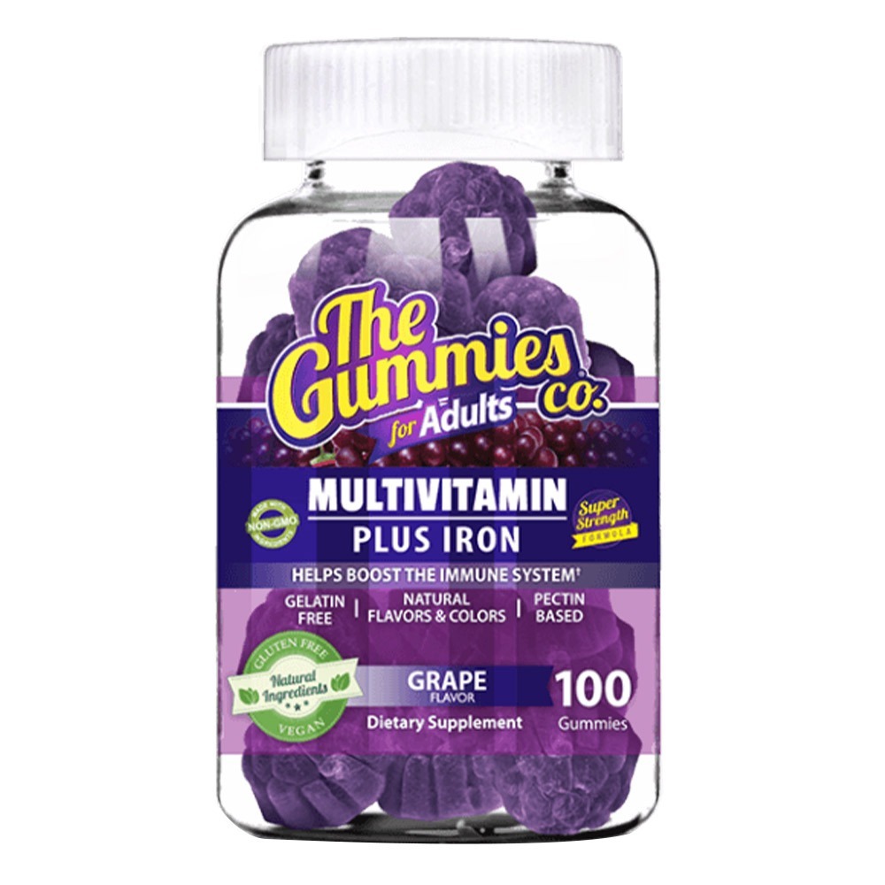 The Gummies Co Adults Multivitamin Supplement Gummies With Iron Grape Flavour, Pack of 100's