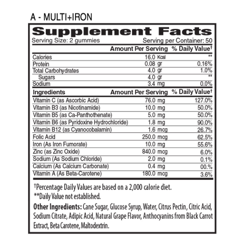 The Gummies Co Adults Multivitamin Supplement Gummies With Iron Grape Flavour, Pack of 100's