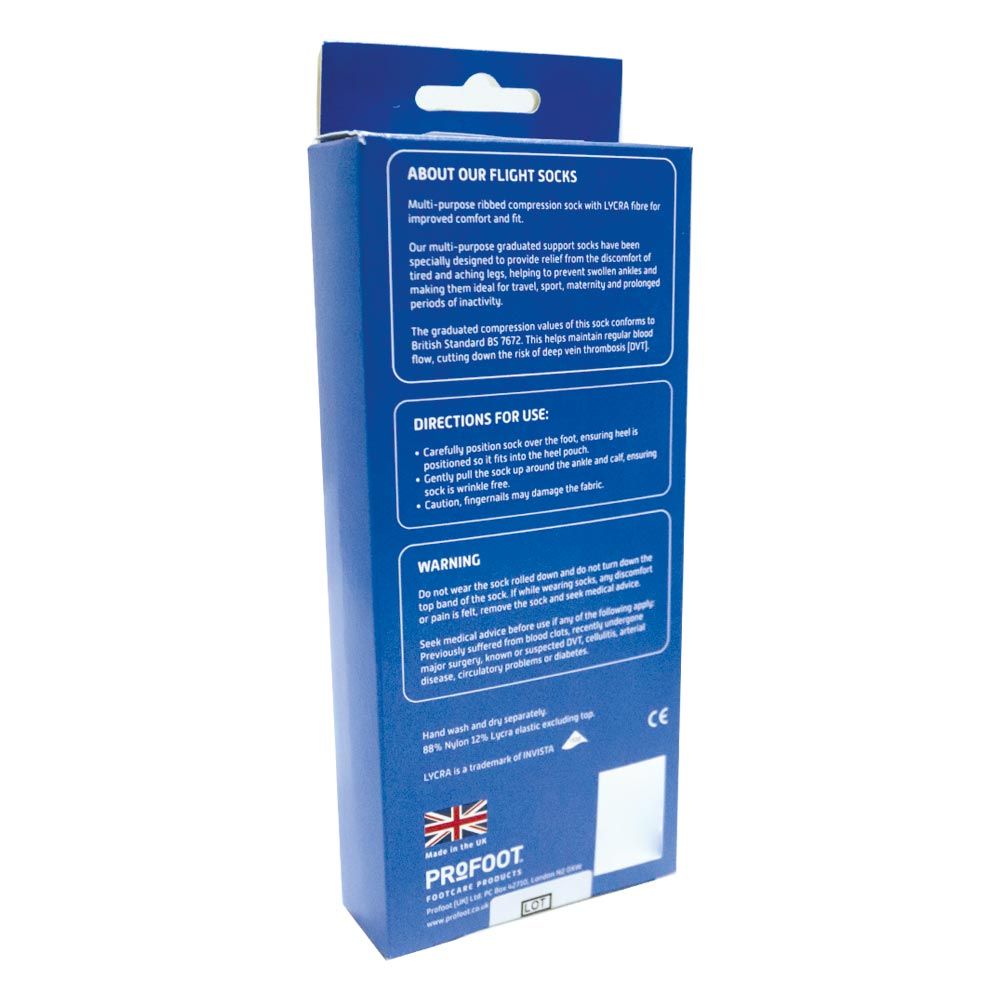 Profoot Flight Socks Ribbed Black UK Size 8-11, 1 Pair P72002/2