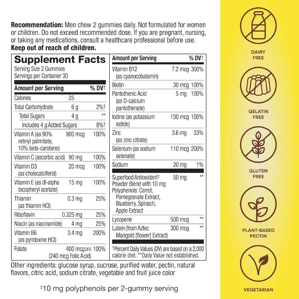 Alive 50+ Men's Multivitamin Gummies With Orchard Fruits & Garden Veggies, Pack of 60's