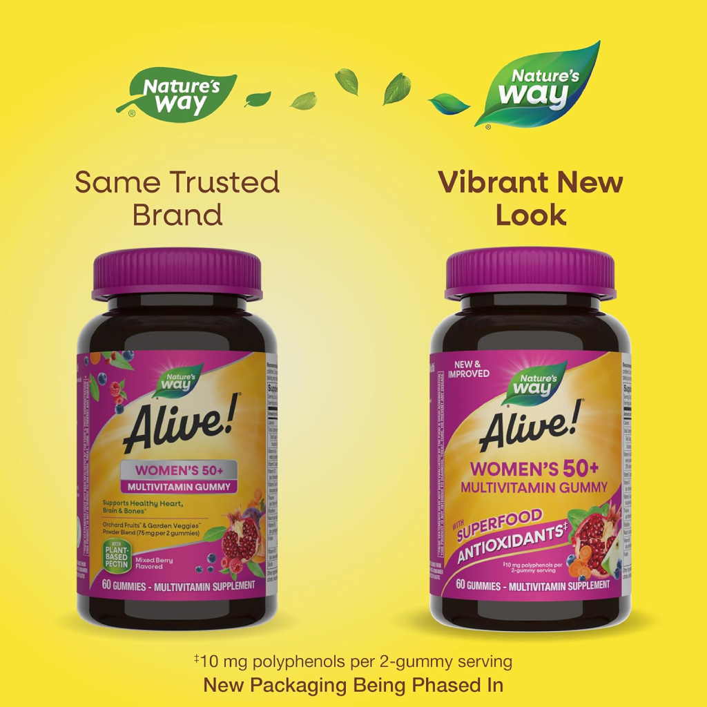 Alive 50+ Women's Multivitamin Gummies With Orchard Fruits & Garden Veggies, Pack of 60's
