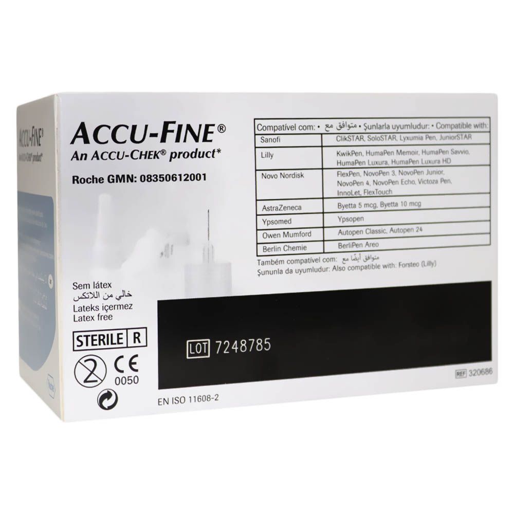 Accu-Fine Sterile Insulin Pen Needles For Diabetes & Painless Insulin Delivery 31 G x 8 mm, Pack of 100's