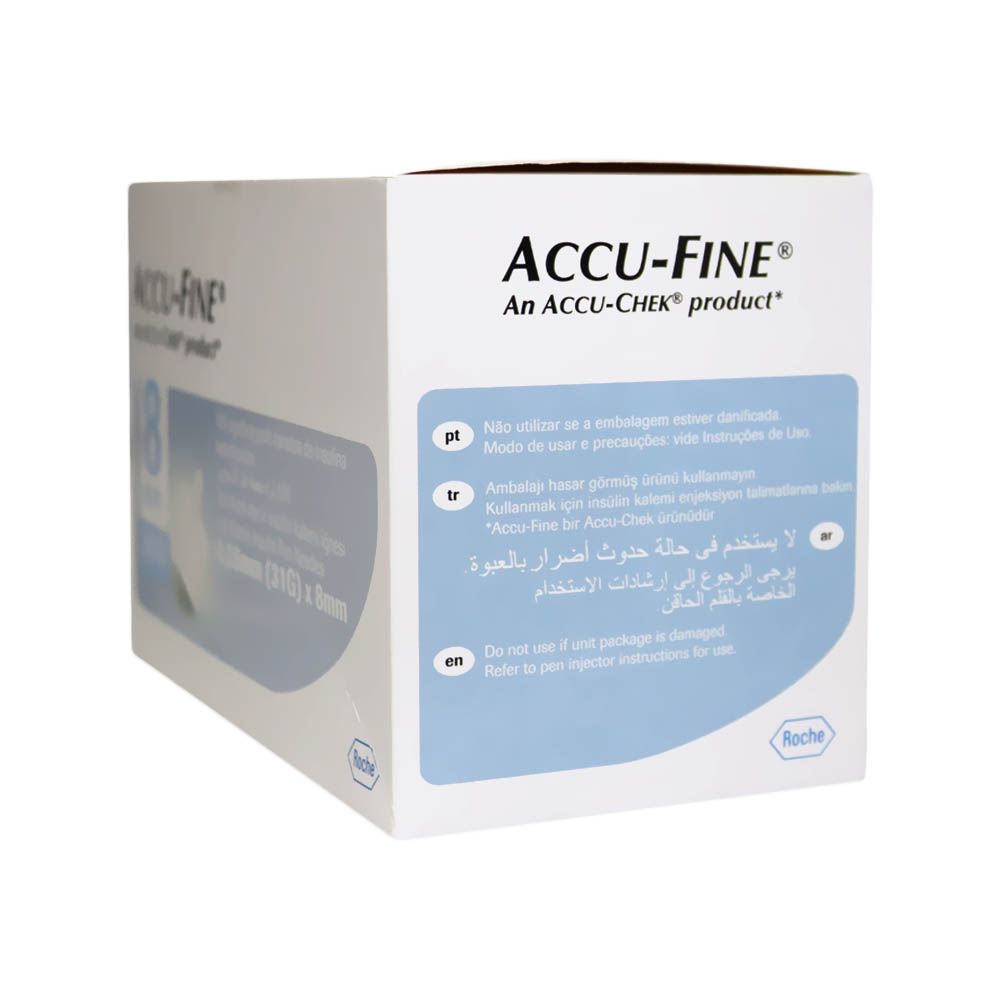 Accu-Fine Sterile Insulin Pen Needles For Diabetes & Painless Insulin Delivery 31 G x 8 mm, Pack of 100's