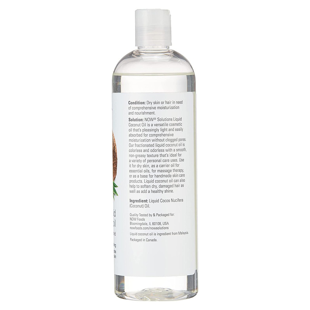 Now Solutions Pure Fractionated Liquid Coconut Oil For Dry Skin & Hair 475ml