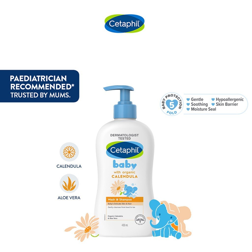 Cetaphil Baby Gentle Foaming Wash and Shampoo With Organic Calendula, Unscented, 400ml