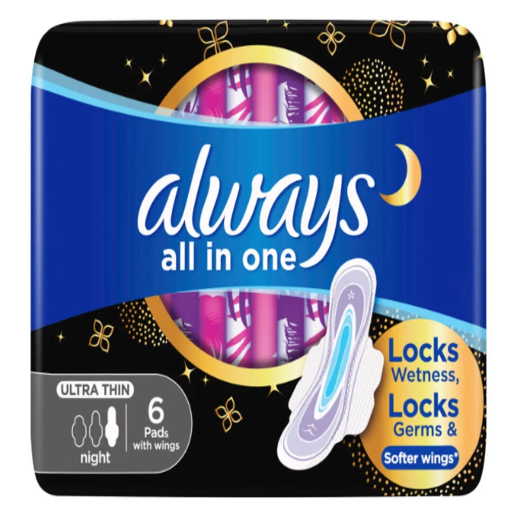 Always All In One Ultra Thin Extra Large Night Sanitary Pad With Softer Wings, Pack of 6's