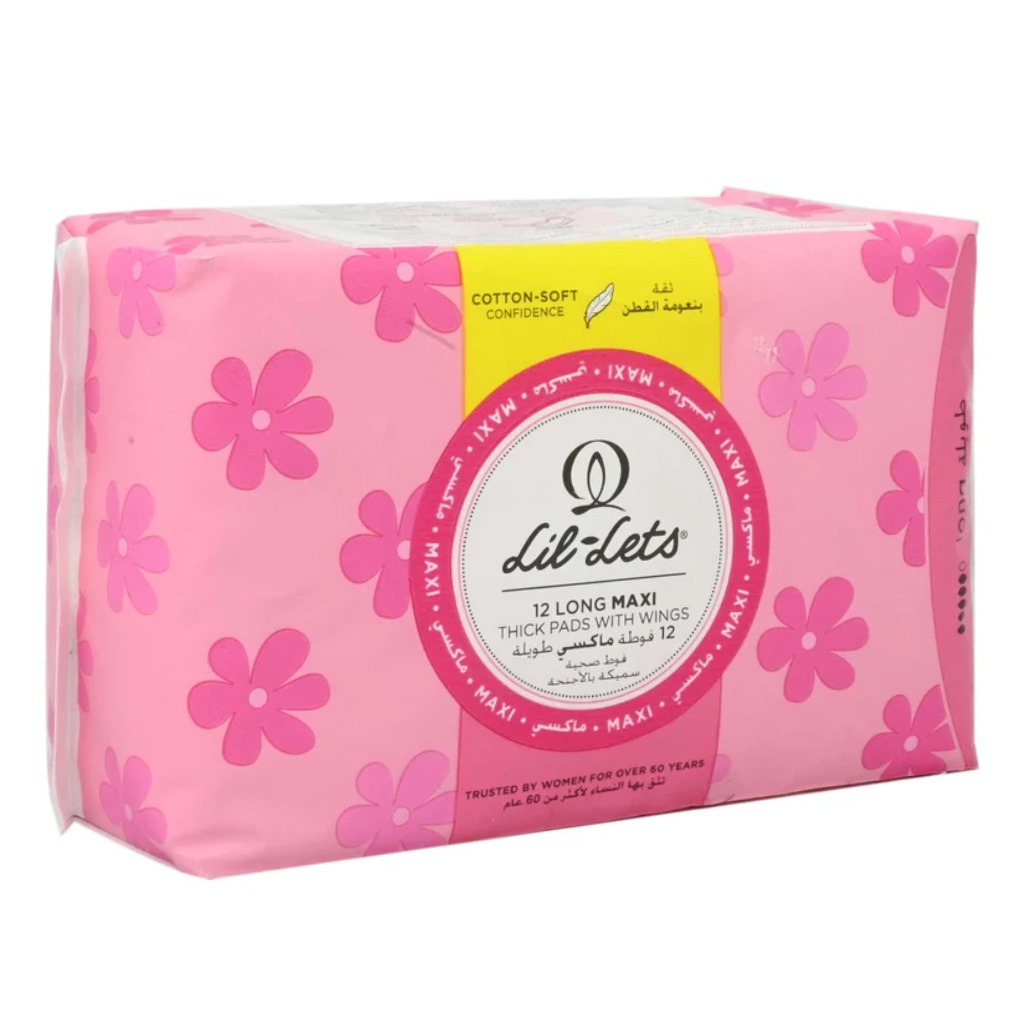 Lil-lets Maxi Thick Long Cotton Soft Sanitary Pads With Wings 12's