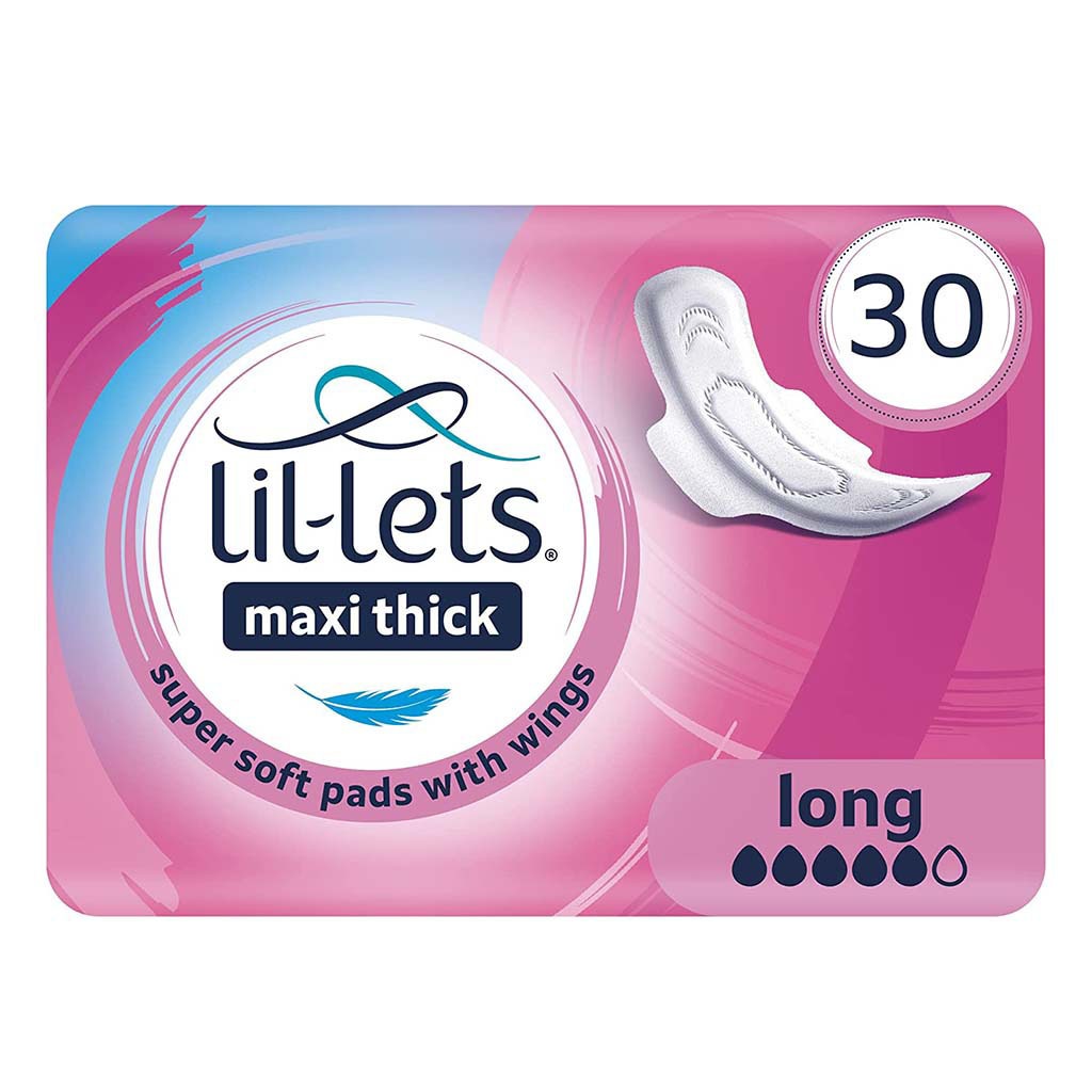 Lil-lets Maxi Thick Cotton Soft Long Sanitary Pads With Wings, Pack of 30's