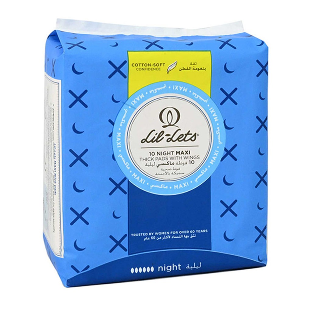 Lil-lets Maxi Thick Cotton Soft Night Sanitary Pads With Wings 10's