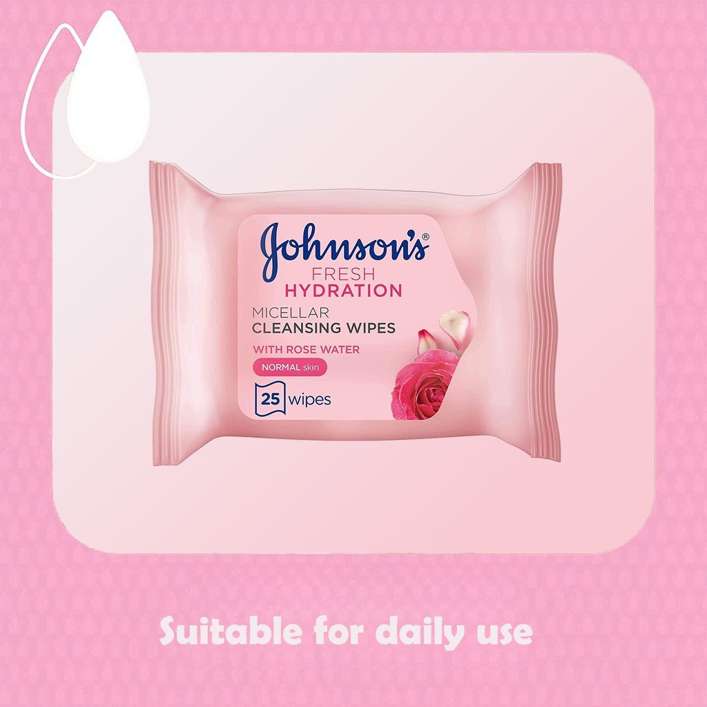 Johnson's Fresh Hydration Ultra-Soft Micellar Cleansing Makeup Remover Wipes For Normal Skin, Pack of 25's
