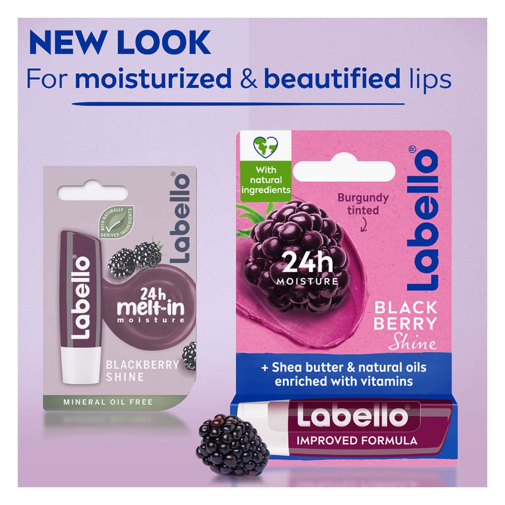 Labello 24H Moisture Black Berry Shine Lip Balm 4.8g - Burgundy Tint