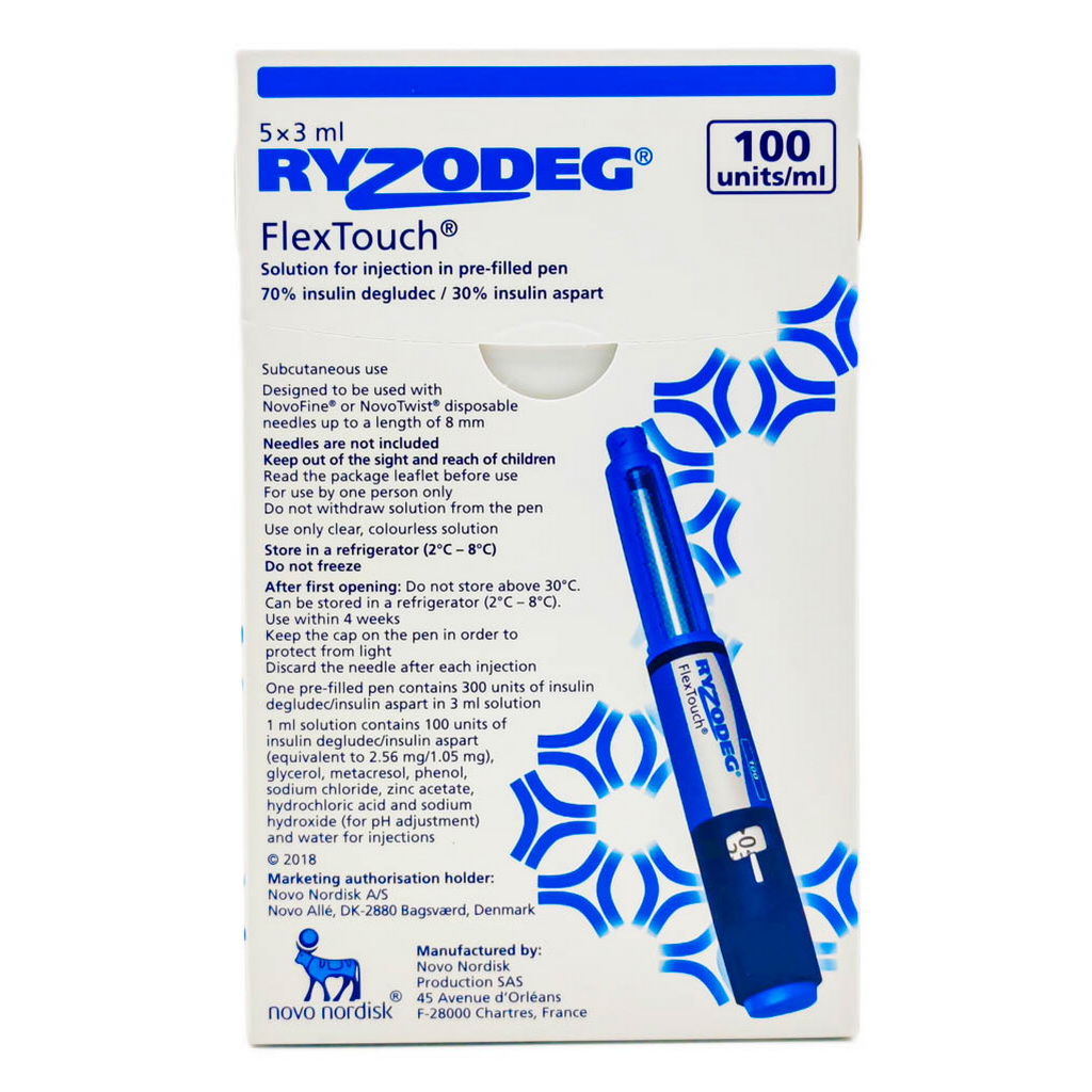Ryzodeg Flex Touch Insulin 100IU/ml Pre-Filled Pen 3ml, Pack of 5's