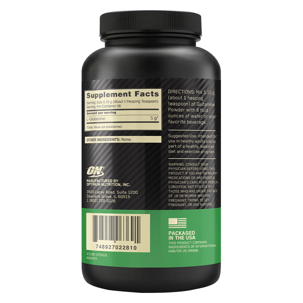 Optimum Nutrition 5g Glutamine Powder Unflavored 300g - 58 Servings 