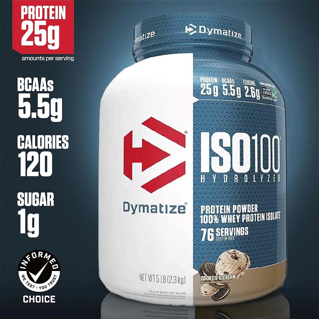 Dymatize ISO 100 Fast Absorbing Protein Powder, 100% Whey Protein Isolate, Gourmet Cookies & Cream, 2.3kg