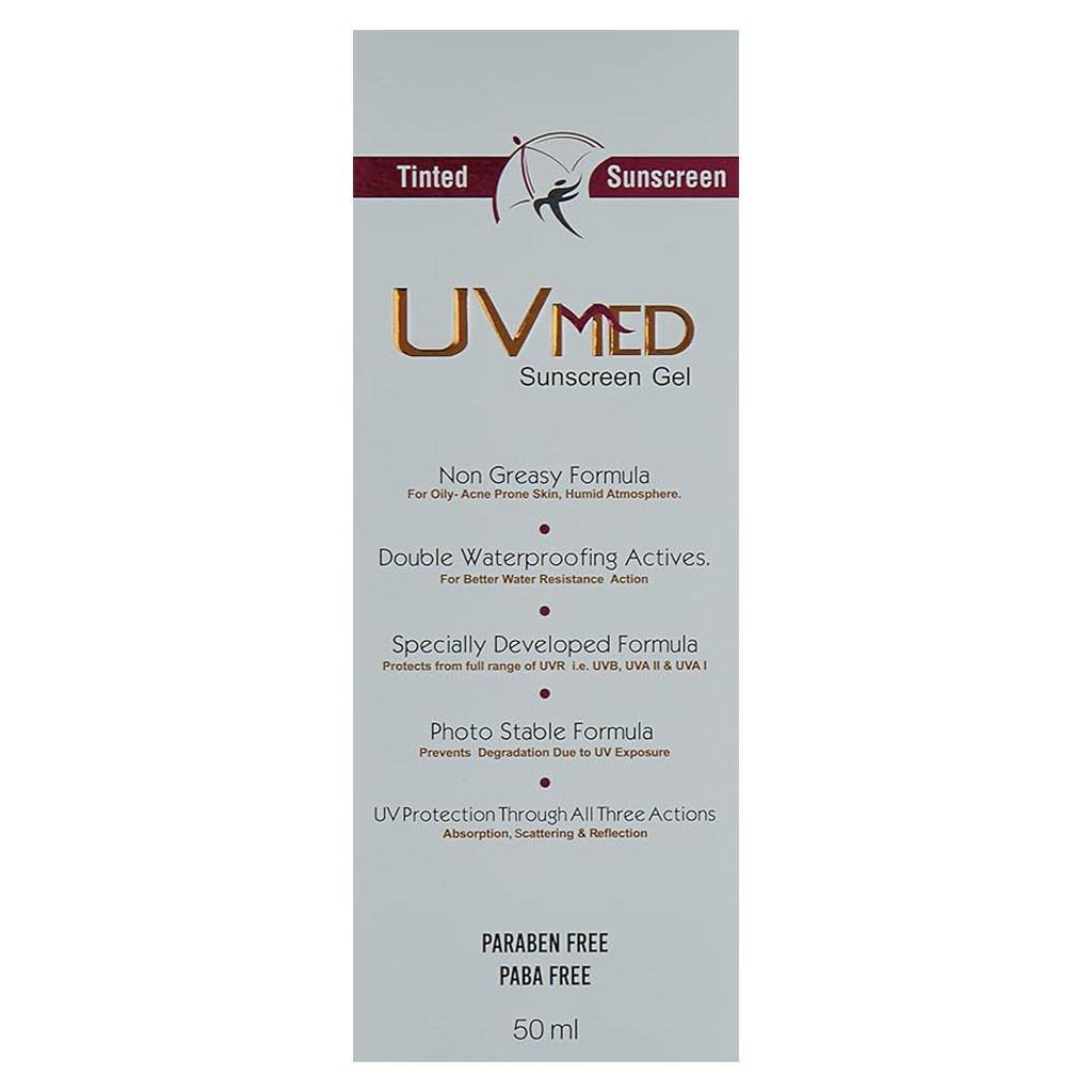 UV Med SPF50 Broad Spectrum Tinted Sunscreen Gel For Oily & Acne Prone Skin 50ml 
