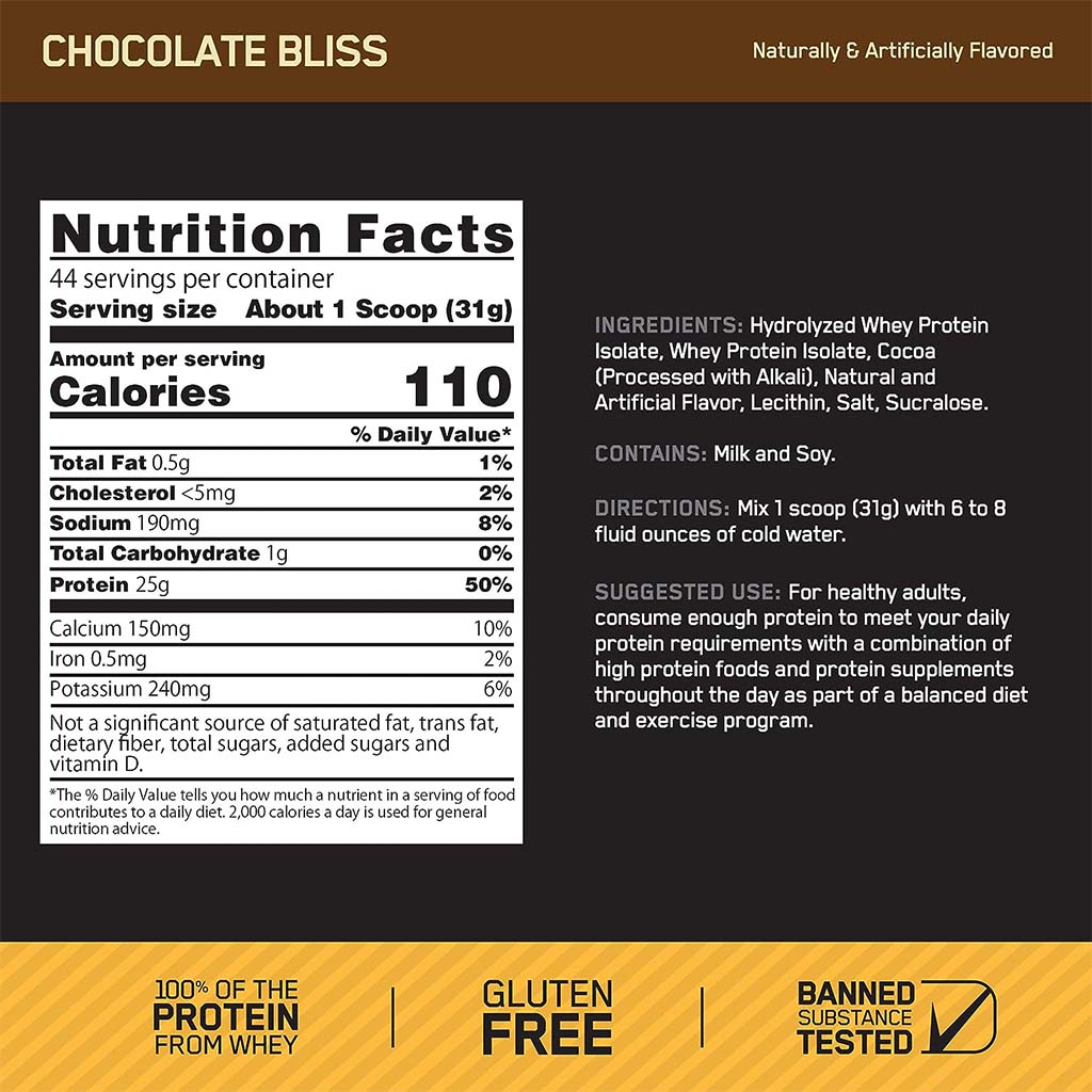 Optimum Nutrition Gold Standard 100% Isolate Chocolate Bliss 1.64lb