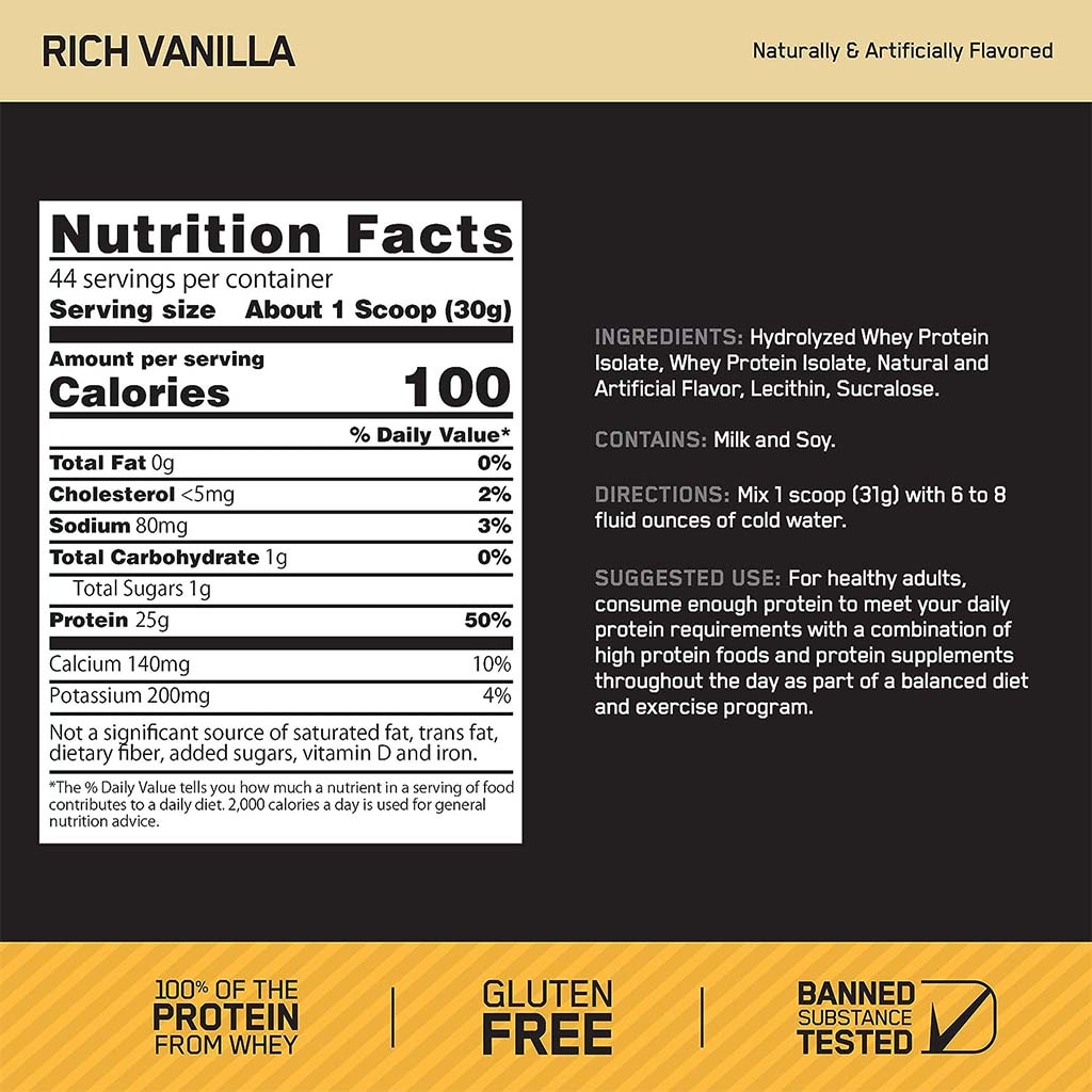 Optimum Nutrition Gold Standard 100% Isolate Rich Vanilla 1.58lb