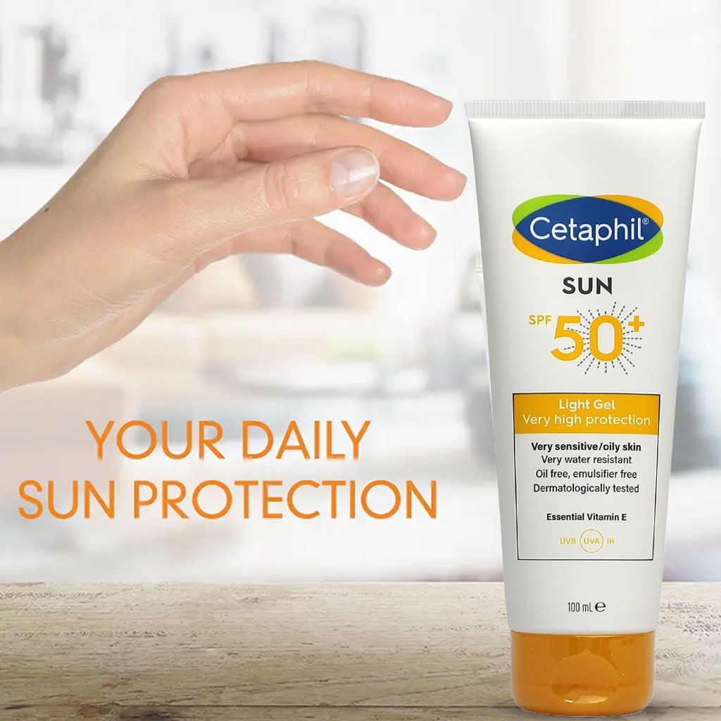 Cetaphil Sun SPF 50+ Very High Protection Light Gel, Moisturizer sunscreen For Face & Body of Men & Women With Very Sensitive/Oily Skin, Unscented, 100ml