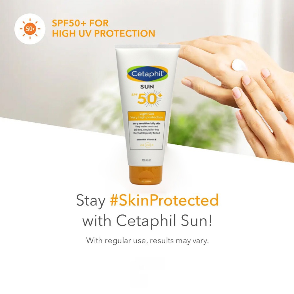 Cetaphil Sun SPF 50+ Very High Protection Light Gel, Moisturizer sunscreen For Face & Body of Men & Women With Very Sensitive/Oily Skin, Unscented, 100ml
