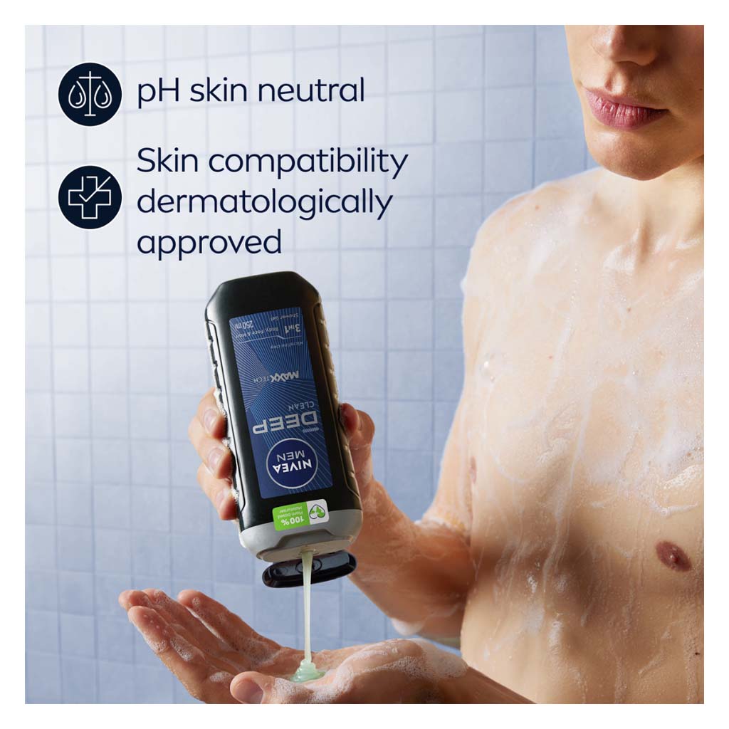 Nivea Men Deep Clean Maxx Tech 3 in 1 Face, Body & Hair Shower Gel 250ml