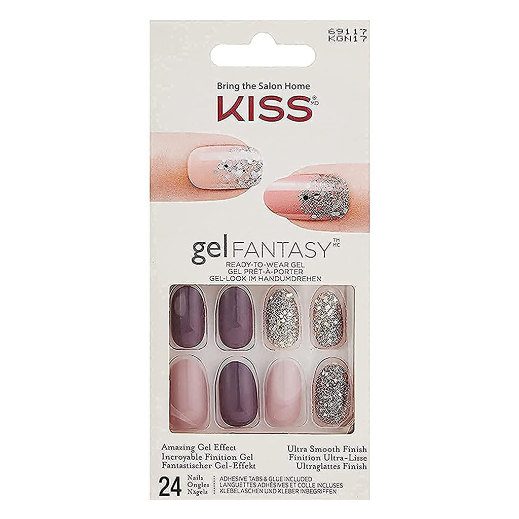 Kiss Gel Fantasy No Pressure Ready To Wear Nails With Glue And Adhesive Tabs, KGN17C, Pack of 24's