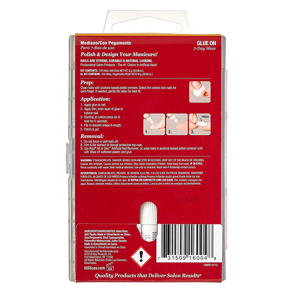Kiss 100 Full Cover Nail Kit, Active Oval With Glue, 100PS13C, Pack of 100's