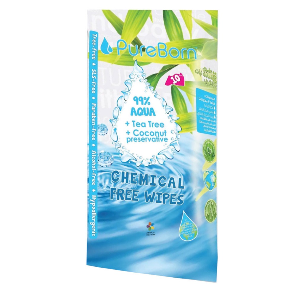 Pure Born Chemical Free Pure Wipes Q-Rail 10's