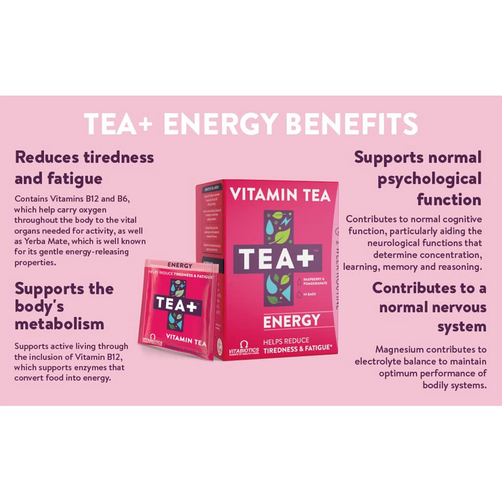 Vitabiotics Tea+ Energy Vitamin Tea Bags For Energy Support, Pack of 14's