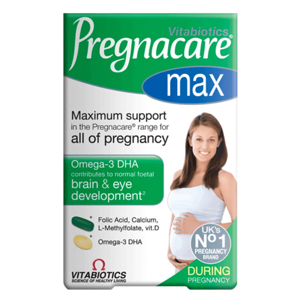 Vitabiotics Pregnacare Max Prenatal Supplement With Folic Acid & Omega 3 For Pregnancy Support, Dual Pack of Prenatal Micronutrient Tablets 56's + Omega-3 DHA Capsules 28's