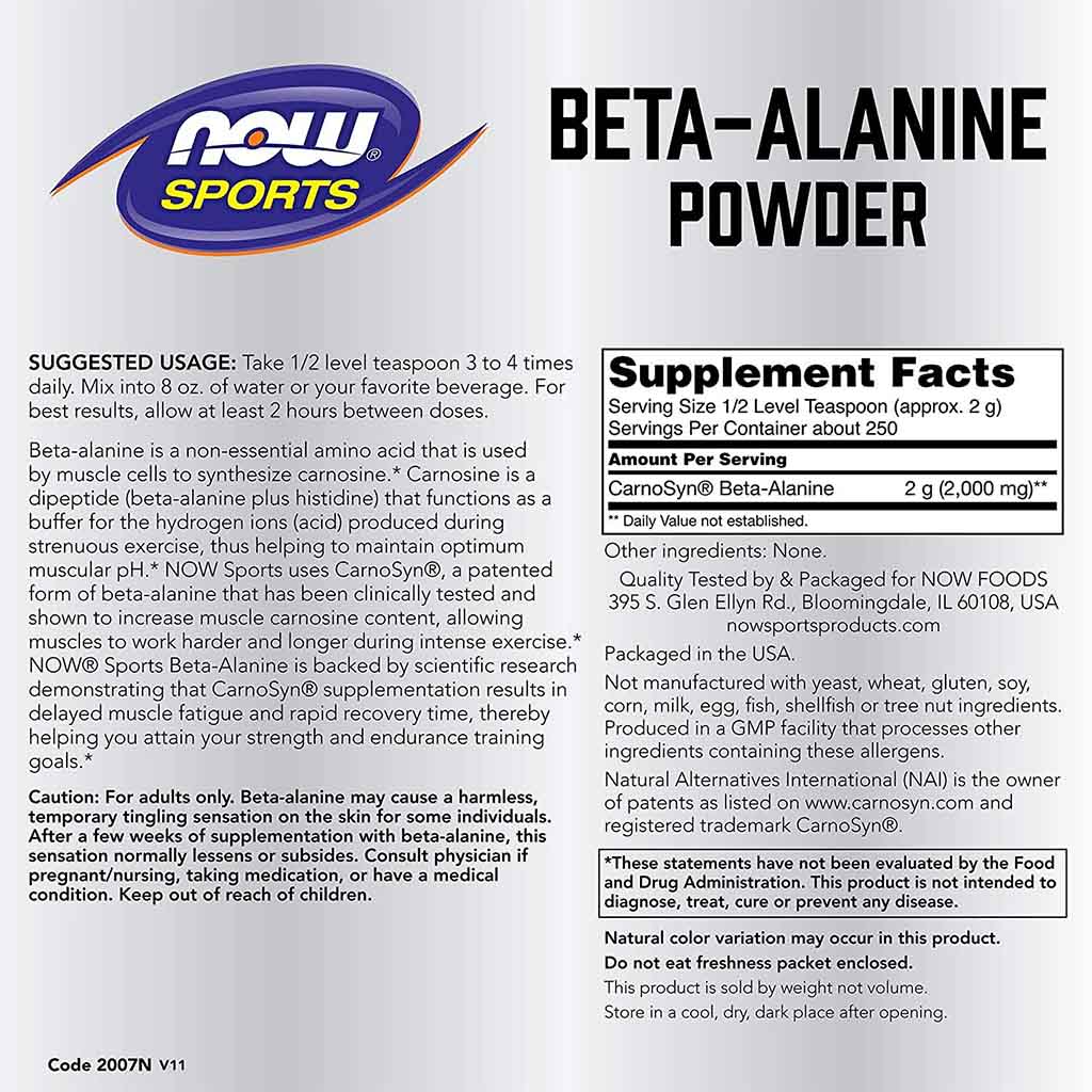 Now Sports Beta Alanine 100% Pure Powder For Muscular Endurance 500g