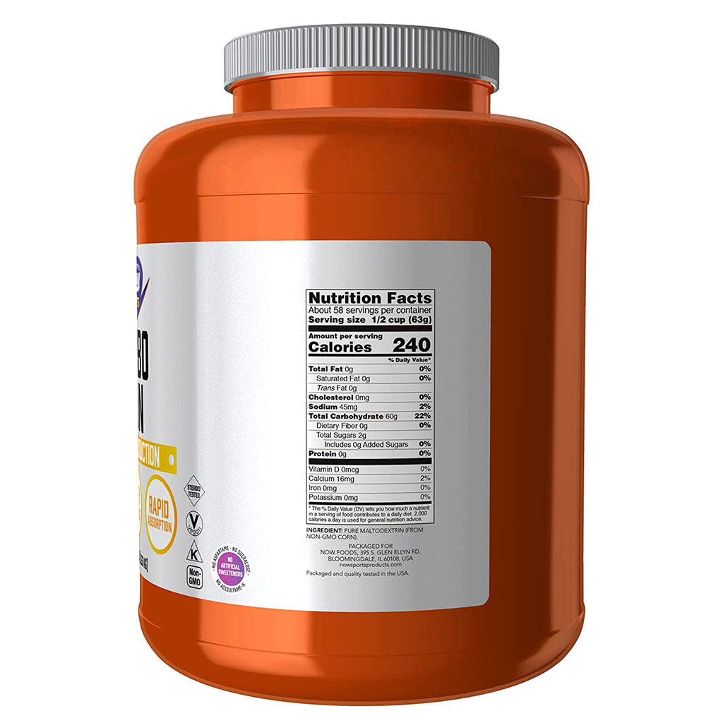 Now Sports Carbo Gain Unflavored Maltodextrin Powder For Energy Production 8lbs