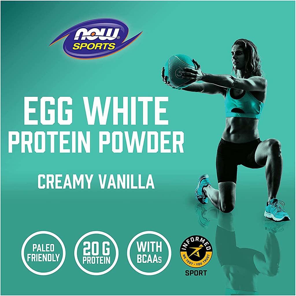 Now Sports Eggwhite Protein Powder With BCAAs, Creamy Vanilla, For Muscle Growth & Recovery 1.5lbs