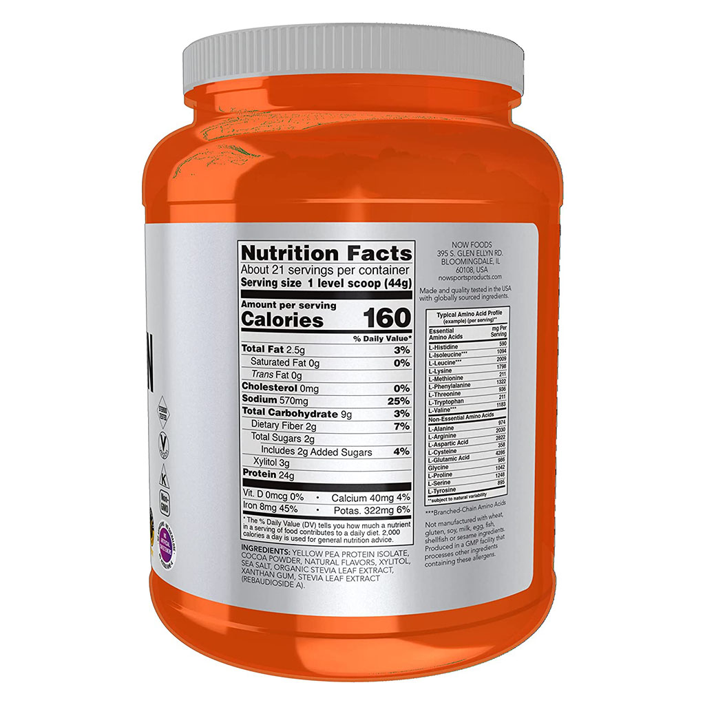 Now Sports Pea Protein Powder With BCAAs, Chocolate For Muscle Growth & Recovery 2lbs